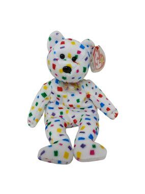 Ty Beanie Baby Ty 2K White Plush Bear W/ Confetti Pattern & Tag 1999/2000 #S1-C